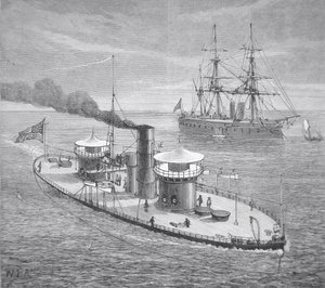 Miantonoma, tvillingtårn pansret monitor lansert 1863 (litho) av American School