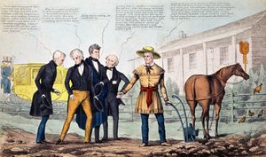 The North Bend Farmer and His Visitors, karikatur utgitt av H.R. Robinson, ca. 1840-42 av American School
