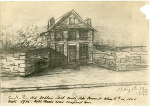 The Old Debtors Jail, Side of Prune St. under 6th, illustrasjon fra Castner Scrapbook, 1858 (photo-litho) av American School