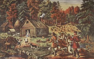 The Pioneers Home on the Western Frontier, pub. 1867, Currier & Ives av American School