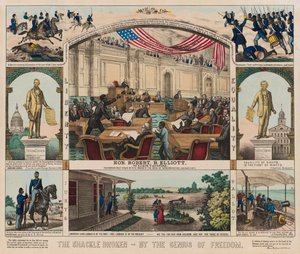 The Shackle Broken - By the Genius of Freedom, ca. 1860-1879 (farge litho) av American School