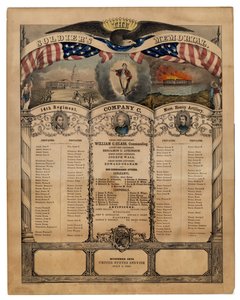The Soldiers Memorial: 14th Regiment, Company C, Mass. Heavy Artillery, pub. av Currier & Ives, 1862 av American School