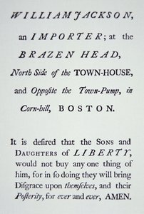 'Sons of Liberty', en hemmelig bevegelse grunnlagt i 1765 i opposisjon til britiske skatter (litho) av American School