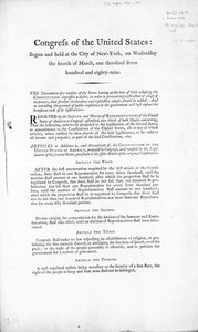 United States Bill of Rights, fullført 1789 (trykk) av American School