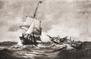 Fangsten av HMS Frolic av krigssluppen USS Wasp, en marineaksjon utkjempet i Atlanterhavet 18. oktober 1812, under krigen i 1812, fra 'The History of Our Country', utgitt 1905 (litho) av American School