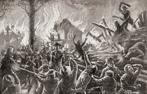 Borgerkrigen i Kansas aka Bleeding Kansas, Bloody Kansas eller Border War, fra 'The History of Our Country', utgitt 1905 (litho) av American School
