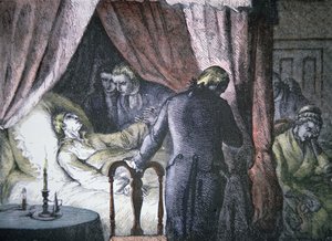George Washingtons død ved Mount Vernon, Virginia (farge litho) av American School
