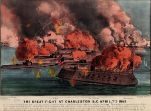 Den store kampen på Charleston S.C., 7. april 1863, pub. Currier & Ives, 1863 av American School