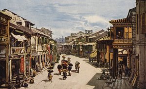 Det opprinnelige kvarteret i Hong Kong (farge litho) av American School