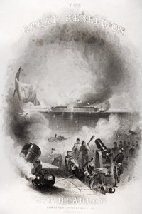 Tittelsideillustrasjon av angrepet på Fort Sumter i 1861, fra 'The Great Rebellion' av JT Headley, publisert 1866 av American School