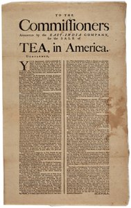 Til kommisjonærene utnevnt av East-India Company, for salg av te, i Amerika, signert Scaevola, 1773 av American School