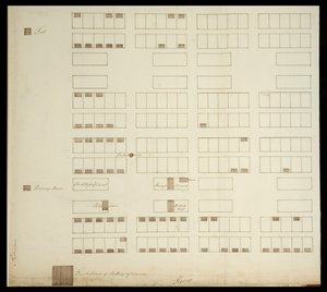Byplan for Savannah, ca. 1733 (penn og blekk på papir) av American School