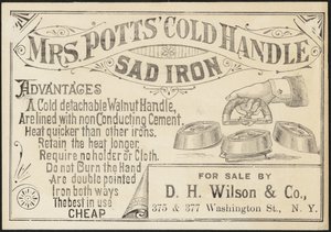 Byttekort for Mrs. Potts" Cold Handle Sad Iron, ca. 1870-1900 av American School