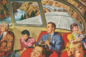 Reisende som nyter en futuristisk togtur av American School
