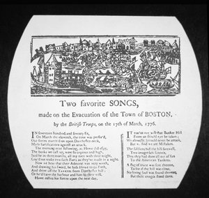 To favorittsanger, laget på evakueringen av Boston av de britiske troppene, 17. mars 1776 (gravering) av American School