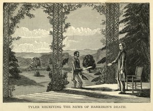 Tyler mottar nyheten om Harrisons død, pub.1888 (gravering) av American School