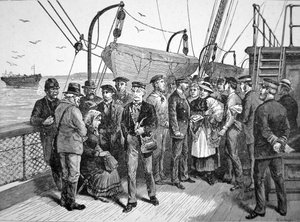Helseoffiserer i amerikanske myndigheter på et emigrantskip, Quarantine Point, New York av American School