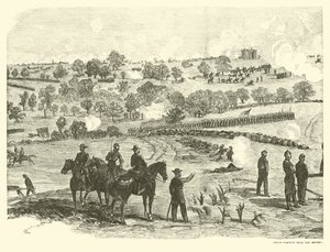 Unionsposisjon nær sentrum, slaget ved Gettysburg, 2. juli, juli 1863 av American School
