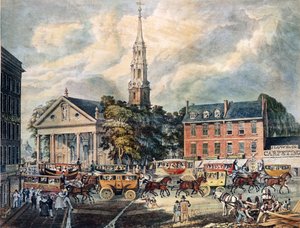 Utsikt over St. Pauls Chapel og Broadway Stages, New York av American School