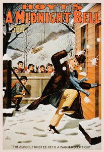 Vintage plakat av gutter som kaster mannen med snøballer, 1890-99 av American School