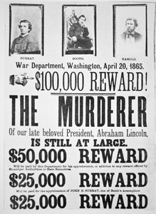 Washington War Department-plakat som kunngjør en belønning på 000 for å finne morderen til Abraham Lincoln (1809-65) 20. april 1865 (litho) av American School