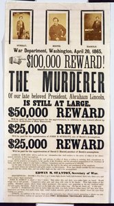 Washington War Department-plakat som kunngjør en belønning på $100 000 for å finne morderen til Abraham Lincoln, 20. april 1865