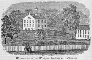 Vestlig utsikt over Wesleyan Academy i Wilbraham, fra 