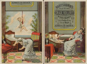 Kvinne og baby reklame Shade Roller, persienner av American School