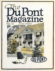 Kvinne og hund, forside av DuPont Magazine, juni 1920 av American School