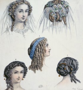 Frisyre av en brud og andre, ca. 1853