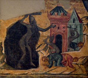 Den siste dommen. Freske av Novodevichy-klosteret, 1654 av Ancient Russian frescos