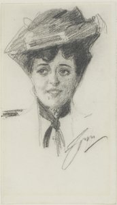 Hodet til en ung kvinne med hatt av Anders Leonard Zorn