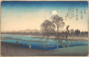 Høstmåne på Tama-elven, ca. 1838., ca. 1838. av Ando Hiroshige