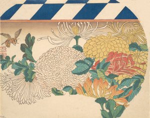 Krysantemum i vifteformet design, 1840-tallet, 1840-tallet. av Ando Hiroshige
