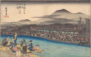 Avkjøling om kvelden ved Shijogawara, ca. 1834., ca. 1834. av Ando Hiroshige