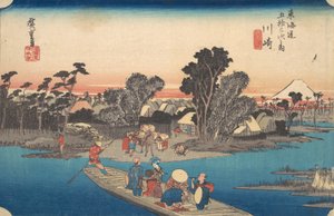 Fergebåt krysser Rokugo-elven, ca. 1834., ca. 1834. av Ando Hiroshige