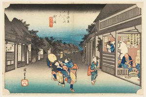 Goyu, kvinner som arresterer reisende, på de femtitre stasjonene på Tokaido-veien (Tokaido Gojusan Tsugi-no Uchi) av Ando Hiroshige