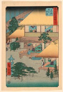 Ishibe:Guests at the Inn (Isibe, ryosha tomarikyaku) fra serien 53 Stations of the Tokaido av Ando Hiroshige