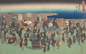 Et bilde av det ryddige ventende nattmarkedet, ? 1828. , mygg. 1828. av Ando Hiroshige