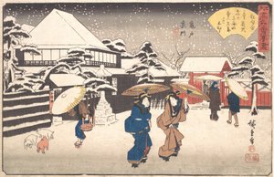 Kameido bakgate Tamaya? 1840. , mygg. 1840. av Ando Hiroshige