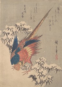 Fasan blant snøbelastet bambus på åssiden, ca. 1840., ca. 1840. av Ando Hiroshige