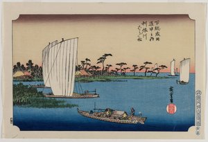 Spredte furutrær ved Tone-elven ..., utgitt i 1919. av Ando Hiroshige