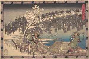 Scene I i akt XI av Chushingura, ca. 1835., ca. 1835. av Ando Hiroshige