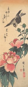 Spurv og Hibiscus, ca. 1834., ca. 1834. av Ando Hiroshige