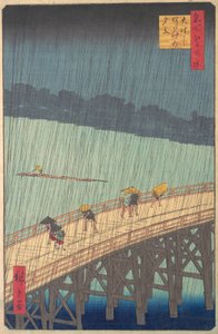 Sudden Shower over Shin-Ohashi Bridge and Atake Ohashi Atake no yudachi, from the series..., 1857. av Ando Hiroshige