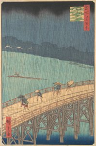 Sudden Shower over Shin-Ohashi Bridge and Atake Ohashi Atake no yudachi, from the series..., 1857. av Ando Hiroshige