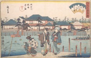 Krysser elven Sumida Shiba Yanagiya? 1835-42. , mygg. 1835-42. av Ando Hiroshige