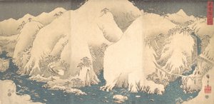 Kiso-fjellene i snø, datert 8. måned av Snak..., datert 8. måned i Snake-året, 1857. av Ando Hiroshige