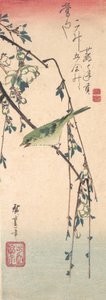 Sanger på en plommegren, ca. 1835., ca. 1835. av Ando Hiroshige
