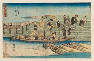 Treblokktrykk - elvescene, 1797-1858 av Ando Hiroshige